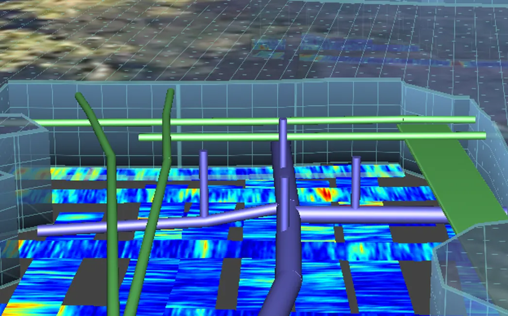 3D-malli maanalaisista putkistoista Munkkivuoren projektissa